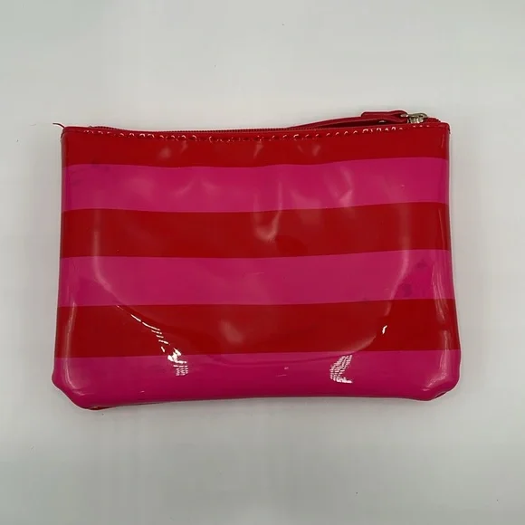 Kate Spade Patent Red and Hot Pink Striped Zip Small Wallet/Bag/Pouch 6" Wide - Picture 3 of 13
